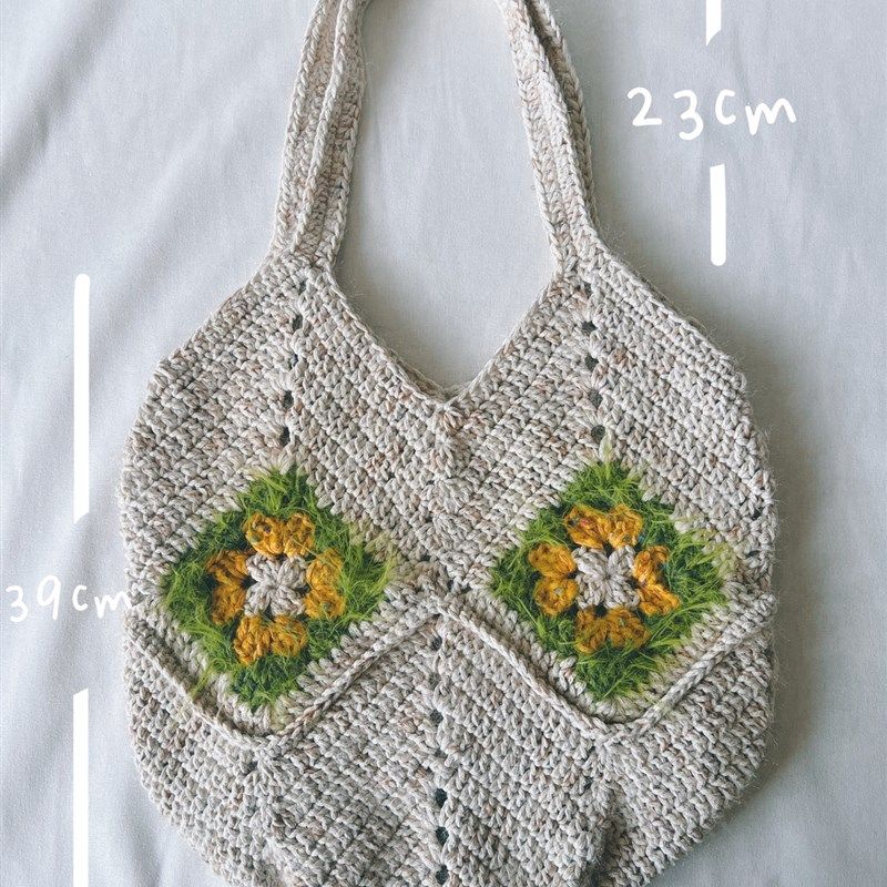 祖母方格菜篮子《杏仁奶茶》编织包材料包单肩包购物袋diy,淘宝优惠券,粉丝福利购,淘宝优惠卷