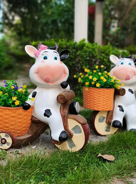 户外园林c景观摆件卡通奶牛欢迎牌装饰花缸草坪公园商场幼儿园雕