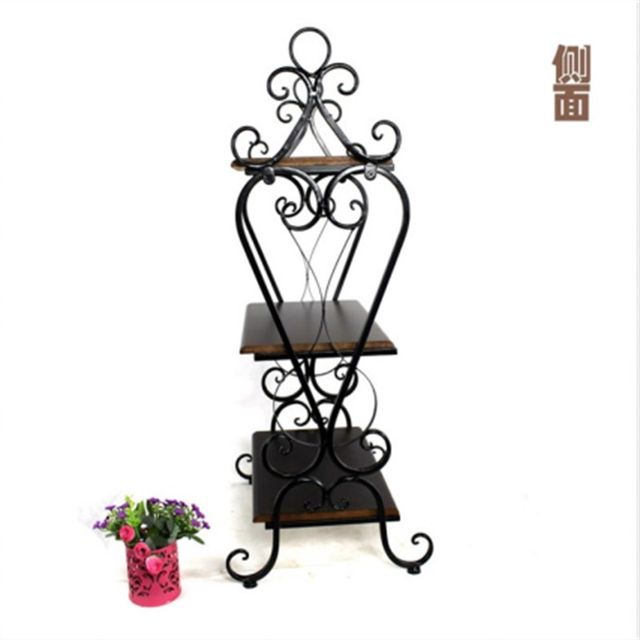 Solid wood storage rack Living room Retro iron multi-layer book and newspaper rack Bedroom household sofa table side storage rack movable