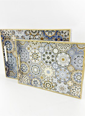 装饰托盘北欧轻奢风托盘长方形家用客厅茶几收纳零食糖果点心盘子