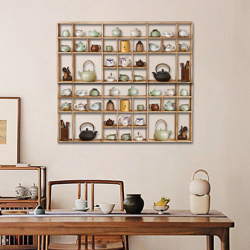Solid wood Chinese tea cup shelf storage rack wall-mounted Bogu rack wall-mounted Duobao Pavilion display rack tea set storage rack