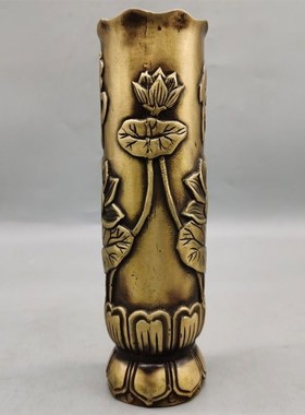 精品铜器纯铜香i筒摆件莲花笔筒 佛字香筒 香插家居装饰摆设