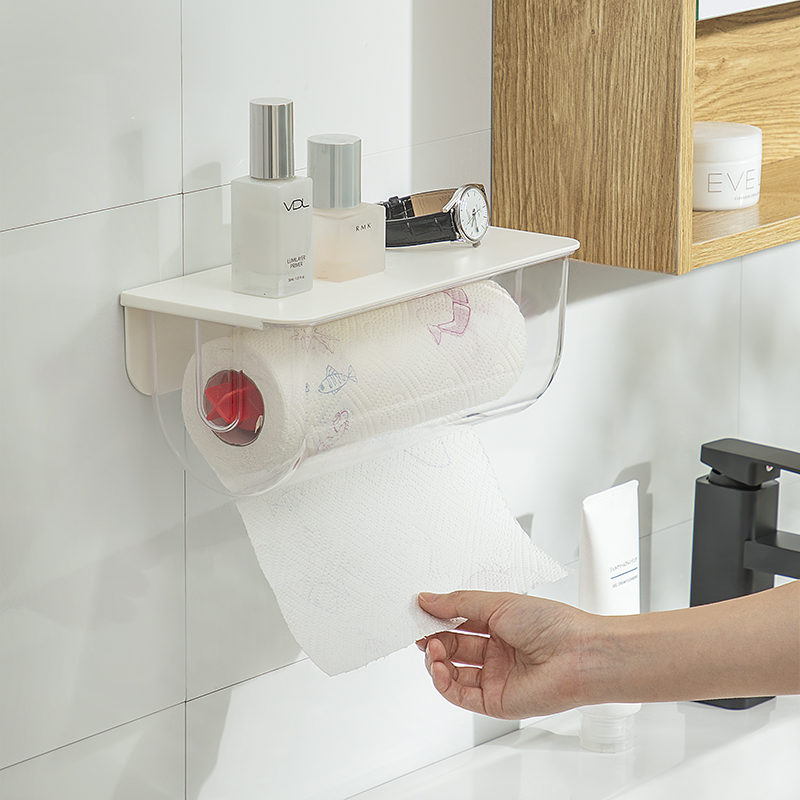 卫生间壁挂式纸巾倒挂盒厨房透明浴室洗手间防水免打孔卷筒卷纸盒 - 图0