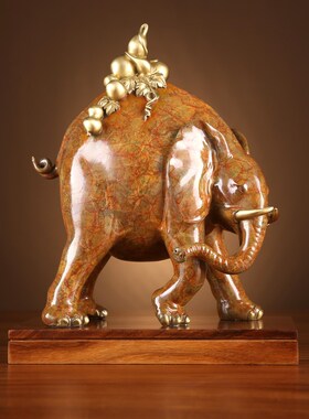 彩铜大象摆件福象中式家居客厅A办公室桌面装饰品开业乔迁礼品