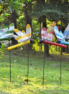 户外花园装饰品铁艺蜻蜓插件公园庭院幼儿园落地雕塑仿真动物摆件