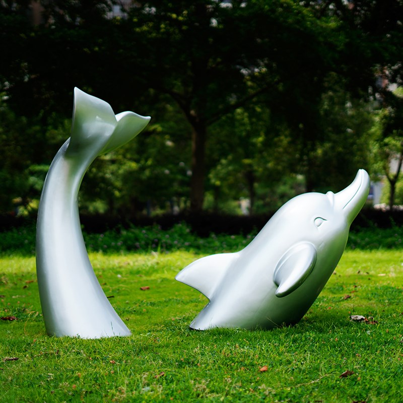仿不锈钢海豚创意海洋动物雕塑摆件户外公园林景观落地卡通定制 - 图2