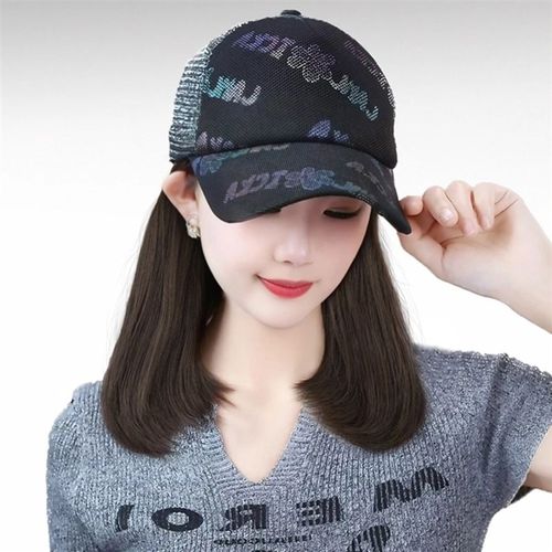 夏季清爽透气鸭舌帽短内扣帽子假发一体减龄洋气镂空帽子时尚百搭 - 图2