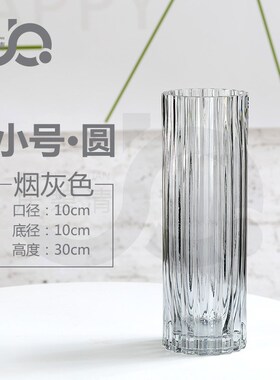 竖条七彩b网红北欧玻璃花瓶摆件客厅插花透明烟灰水培富贵竹玫瑰