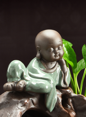 小和尚桌面流水摆件室内小型喷泉流水器办公室客厅陶瓷工艺品礼品