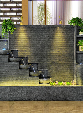 流水帘水幕墙假山流水喷泉民宿庭院装饰造景观鱼池缸瀑布屏风摆件