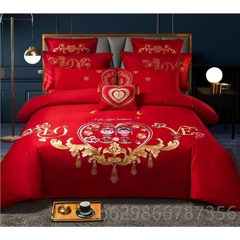 新婚大庆件套全棉四刺绣红色六八十件套新婚房喜被子床结上用,淘宝优惠券,粉丝福利购,淘宝优惠卷