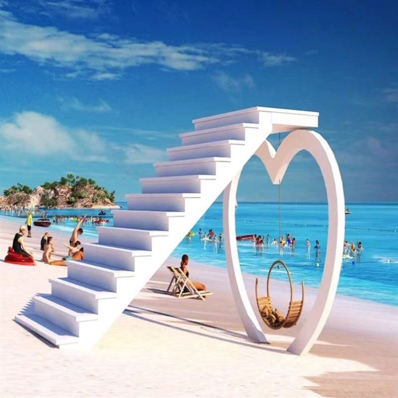 新品网红天梯拍照场景道具打卡爱心摆件造型不锈钢相框云梯云端楼,淘宝优惠券,粉丝福利购,淘宝优惠卷