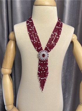 玫红多层项链女款小众设计高级感轻奢豪华毛衣链颈链配饰送女友