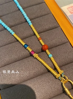 古法金绿松石新中式天然绿松石葫芦吊坠毛衣炼女饰品项链