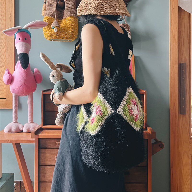 祖母方格菜篮子《杏仁奶茶》编织包材料包单肩包购物袋diy,淘宝优惠券,粉丝福利购,淘宝优惠卷