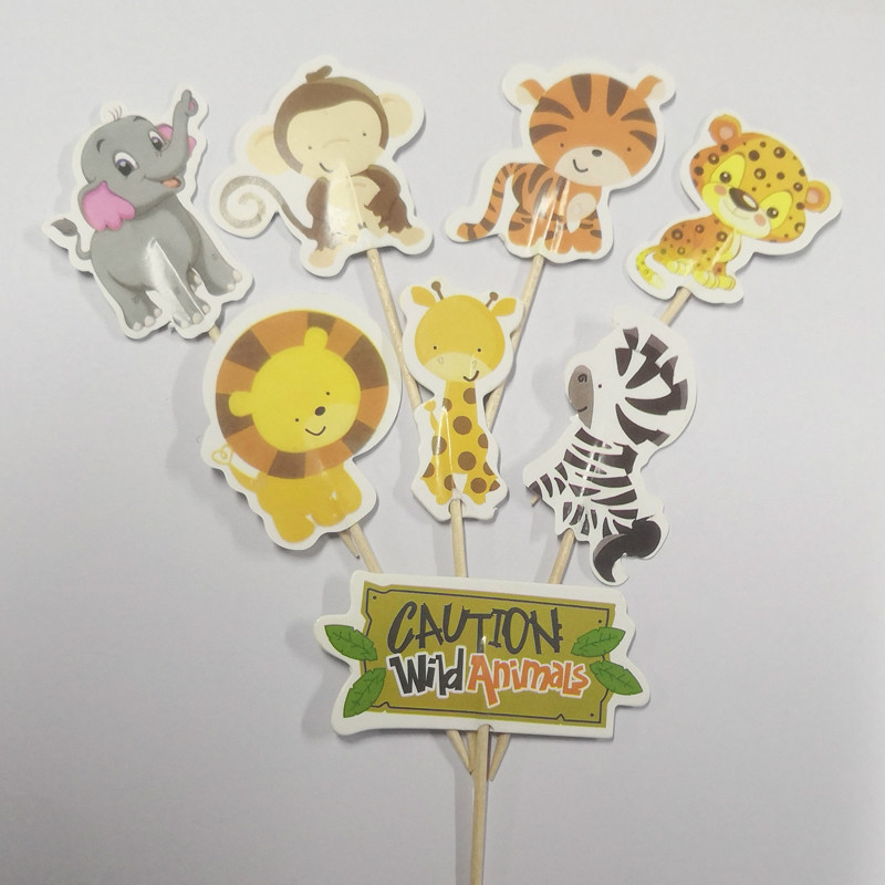 速发24pcs Safari Jungle Party Animal Cupcake Toppers Picks - 图1