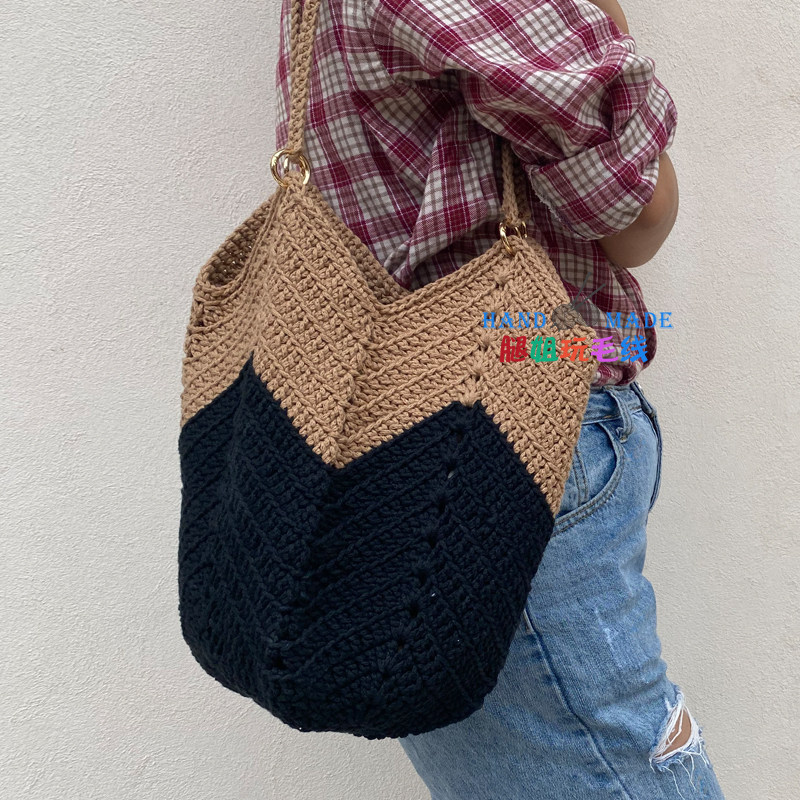 菜篮子包包双色大容量DIY编织材料包毛线手拎手提挎包背包 非成品,淘宝优惠券,粉丝福利购,淘宝优惠卷