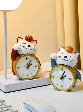 招财猫学生闹钟儿k童男孩女孩2022新款可爱卧室装饰钟表摆放式时