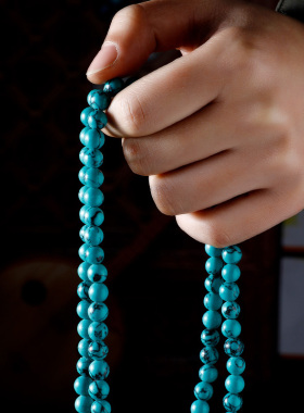 藏式绿松石108颗佛珠手串天然原矿男女款念珠饰品项链民族风手链