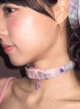 设计感时尚轻奢g 气质款紫色格纹气球小狗温柔可爱项圈百搭choker