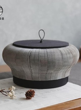 新中式中古黑白创意纸艺圆形罐收纳盒酒柜玄关酒店样板间装饰摆件
