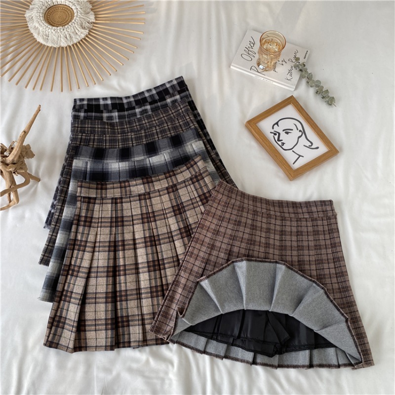 推荐Korean Style Plaid Pleated Skirt Female Spring and Autum - 图0