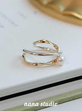 天然淡水珍珠戒指女小众设计感时尚个性高级感小珠百.搭开口可调
