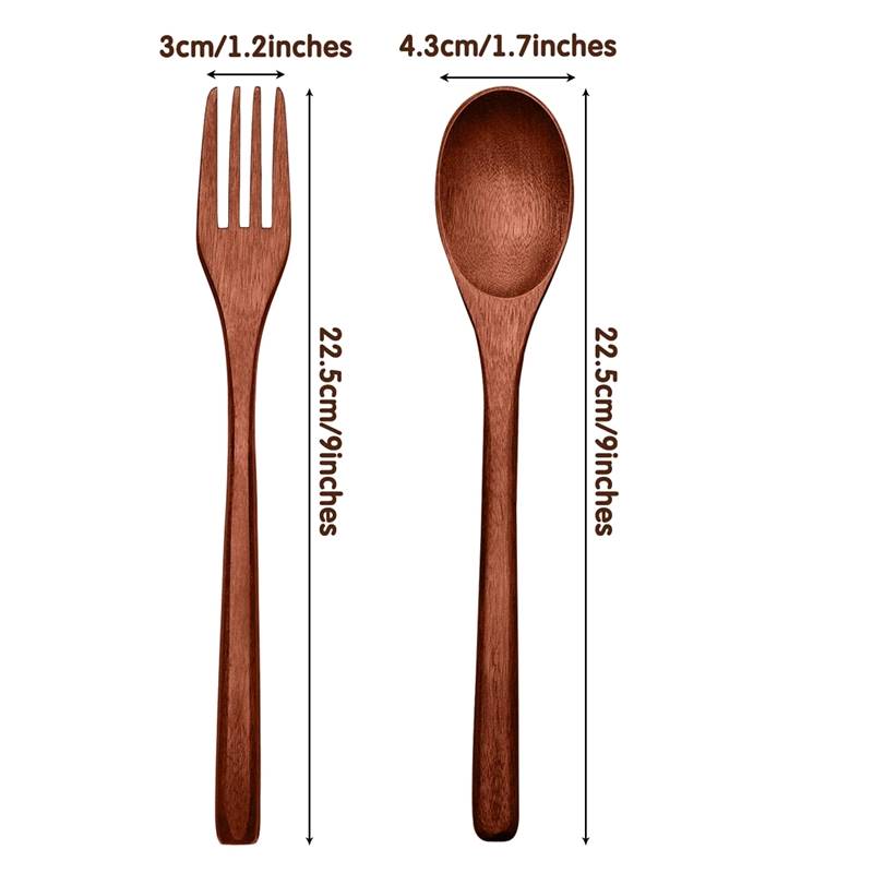 Pcs 9 Inch Wooden Spoons Forks Set FPlatwarW Set eo - 图0