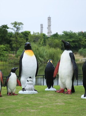户外仿真企鹅玻璃钢动物雕塑景观模型海洋馆冰雪游乐主题装饰摆件