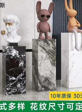 别墅酒店艺术软装饰拐角花架入户大摆件方柱子大理石墩子地台底座