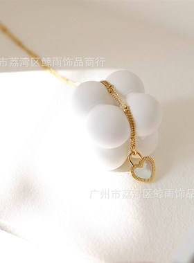 XL216 欧美时尚雕刻爱心锁头黑色白贝壳项K链锁骨链 钛钢镀18K金