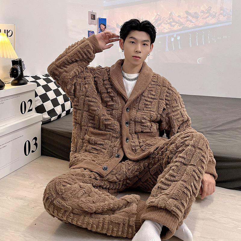 推荐Newest Men's Winter Thicken Warm Flannel Pajamas Sets Ma - 图2