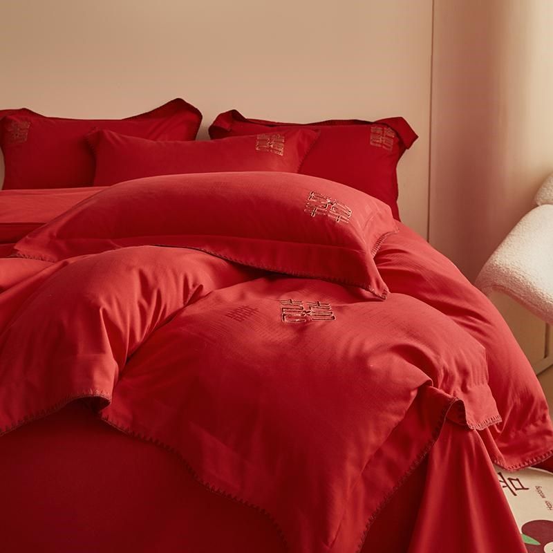 中式喜字结婚四件套大红色新婚被套婚庆婚房陪嫁喜被床上用品,淘宝优惠券,粉丝福利购,淘宝优惠卷