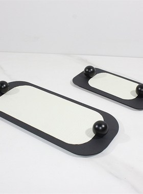 样板间轻奢皮革托盘高级感水吧台客厅茶几餐桌面收纳软装饰品摆件