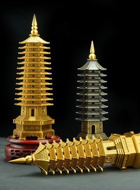 纯铜文昌塔摆件十三层书房13层9九层黄铜文峰宝塔金属工艺品手工