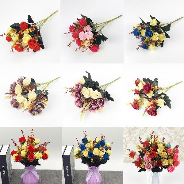 c  12 Heads Artificial SolkmRiseI Flower Bunch Bouqu - 图1