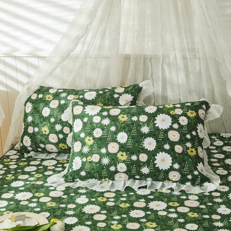 绿色夏季水洗棉床笠单件防滑床单人席梦思床垫保护套罩宿舍三件套