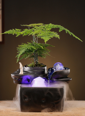 流水摆件循环水生财水车喷泉w客厅办公室装饰风水轮水晶球开业礼