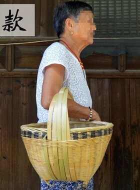 批发批发手工竹编竹篮收纳筐竹篓竹制品茶叶采摘篮手提菜篮子绿色