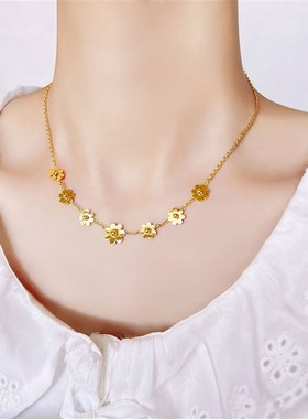 2022年新款小众设计感太阳花小雏D菊钛钢镀18k金项链女锁骨链颈链