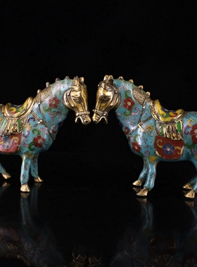 仿古收藏纯铜景泰蓝马一r对十二生肖招财马马到成功家居办公室装