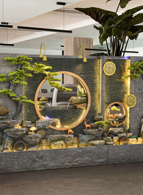 水幕墙流水屏风隔断办公室客厅玄关假山喷泉背景墙鱼池景观摆件