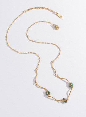 不锈钢18K镀金亚克力彩色传珠花朵项链女 外贸热销项Y饰品一件代