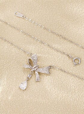 s925银d项链小众设计微镶蝴蝶结锁骨链锆石吊件饰品送女友闺蜜礼