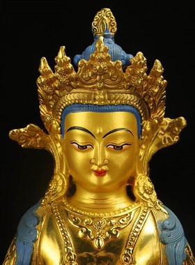 长寿佛纯铜藏传密宗鎏金7寸10寸15寸无量寿智铜佛像摆件长寿三尊