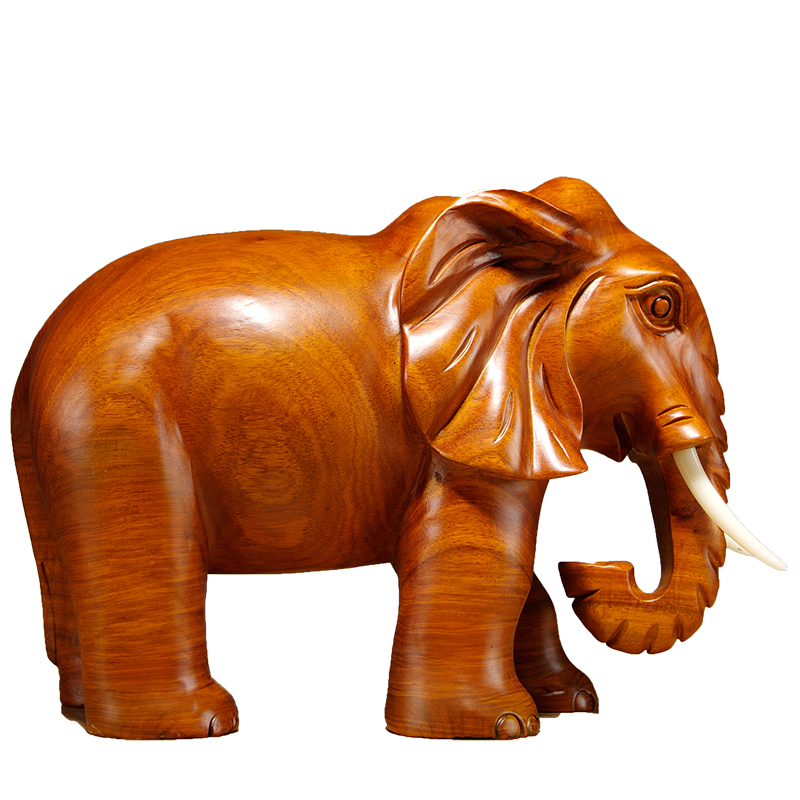 花梨木雕刻大象摆公一对实木家居吉饰木质象办件室摆设装祥工艺品-图3