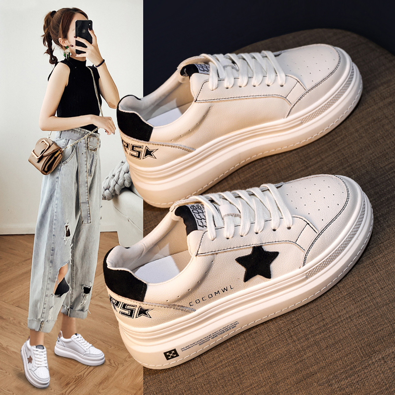 明星同款内增高小白鞋女2023年春秋新款厚底百搭运动休闲真皮板鞋
