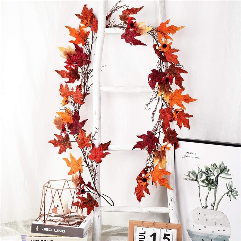 厂家2.4M Artificial Vine Red Autumn MHaple Leaf Fake Garland - 图2