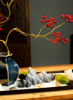 新中式花瓶微景观禅意摆件客厅玄关茶室电视柜枯山水沙盘装饰品