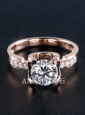 18K玫瑰金 经典牛头微镶款莫桑石戒指一两克拉结婚钻戒女铂金950